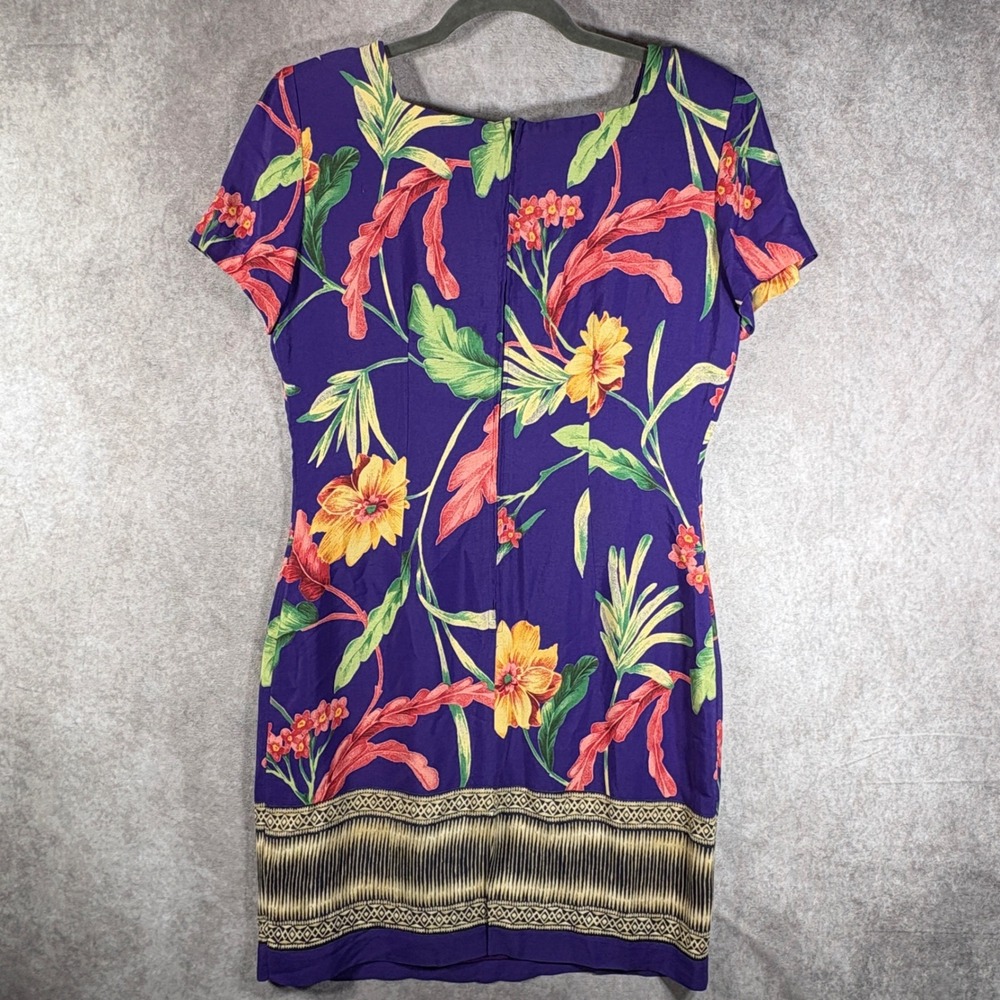 Vintage K.C. Spencer Dress Womens 8P Purple‎ Floral Tropical Sheath 90s Artsy